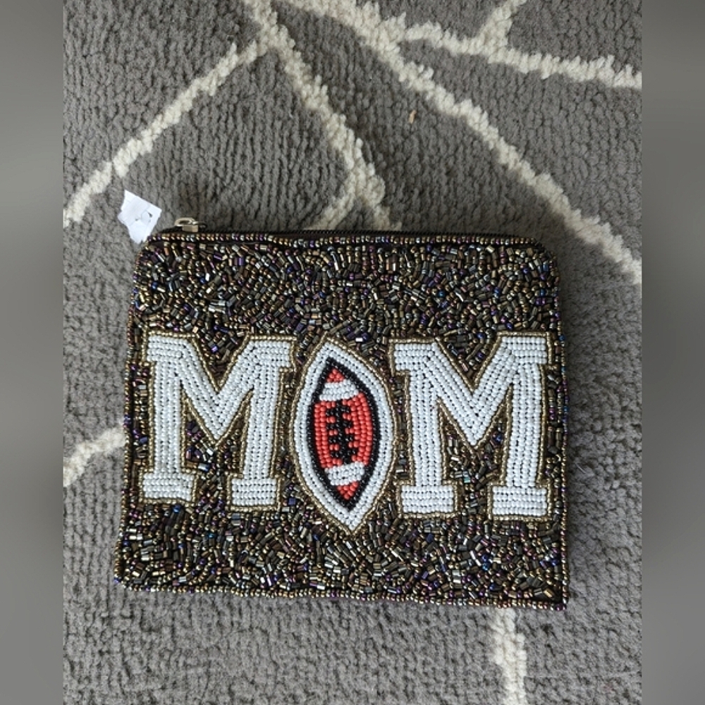 NWT Beaded Football Mom Zip Pouch